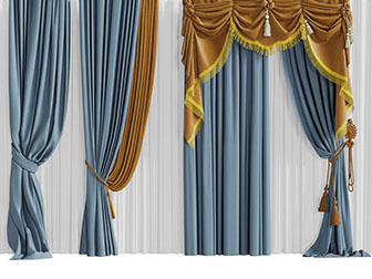 欧式蓝色光面的窗帘窗纱3d模型 欧式蓝色光面的窗帘窗纱