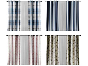 现代方格图案的窗帘窗纱3d模型 现代方格图案的窗帘窗纱