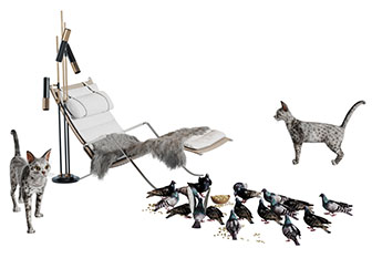 现代轻奢休闲椅子躺椅落地灯鸽子猫咪