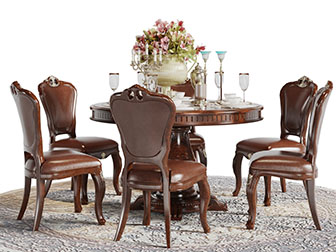 美式实木圆形餐桌椅组合