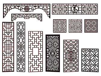 中式实木雕花镂空窗格构件
