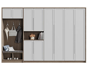 新中式灰色柜门的加宽玄关装饰鞋柜