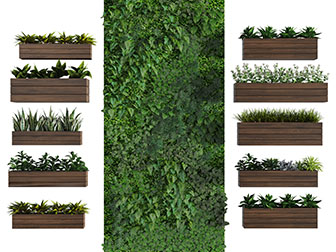 现代实木花盆植物无边框植物墙