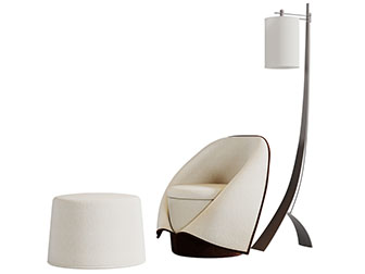 新中式单人沙发脚踏落地灯3d模型 新中式单人沙发脚踏落地灯