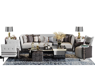 北欧多人沙发贵妃椅茶几组合