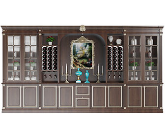 欧式红木玻璃柜门的酒柜3d模型 欧式红木玻璃柜门的酒柜