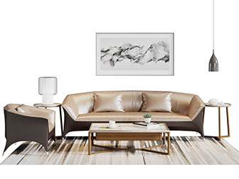 新中式皮革多人单人沙发茶几组合