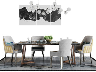 北欧实木支架大理石台面餐桌椅组合