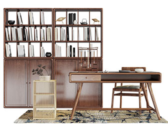 新中式实木茶桌椅书柜
