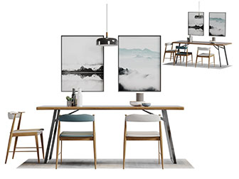 北欧实木长方形餐桌椅组合