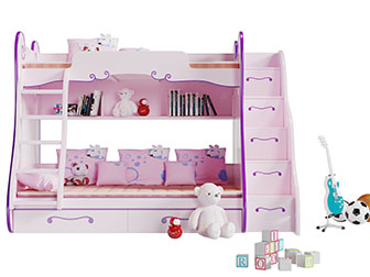现代粉色儿童实木上下床