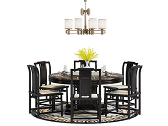 新中式圆形餐桌椅组合