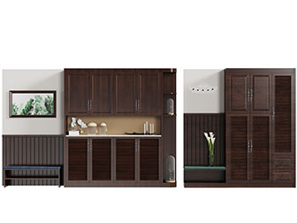 北欧实木百叶柜门的玄关鞋柜