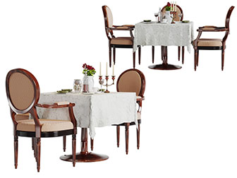 美式白色桌布方形餐桌椅组合