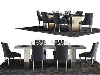 新古典长方形餐桌椅组合