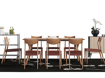 新中式实木长方形餐桌椅组合