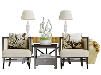 新中式单人沙发角几组合