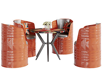 工业风油桶造型的餐桌椅组合