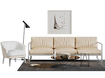 现代皮革多人单人沙发茶几组合