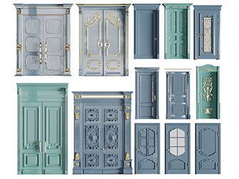 地中海蓝色实木双扇单扇平开门