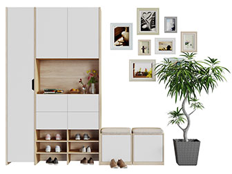 北欧玄关实木鞋柜换鞋凳