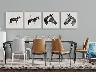 现代黑色长方形餐桌椅组合