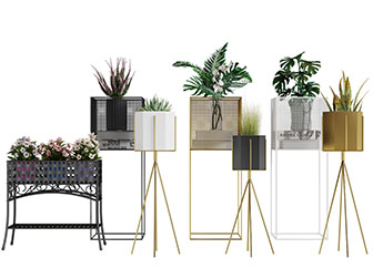 现代轻奢花架盆栽植物