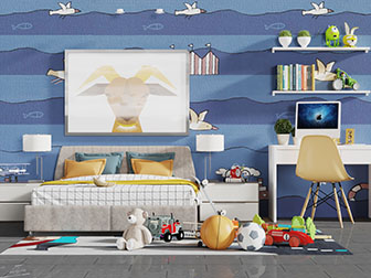 现代儿童双人床书桌椅组合