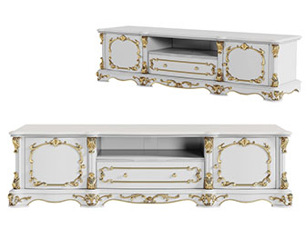 欧式镶嵌金色雕花的白色电视柜