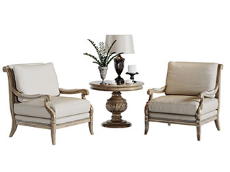 美式单人沙发角几3d模型 美式单人沙发角几