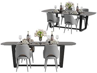 现代灰色餐椅黑色餐桌组合