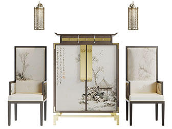 中式装饰国画的玄关柜扶手椅子