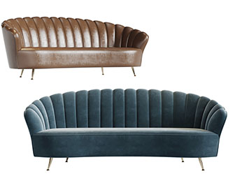 现代轻奢扇贝靠背的多人沙发