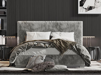 新中式灰色布艺双人床