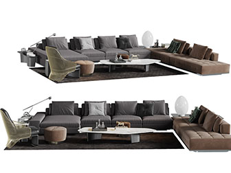 现代布艺多人沙发茶几组合