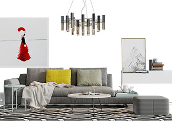 现代布艺带茶几的多人沙发坐墩茶几组合