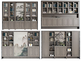 新中式中间带国画的收纳装饰柜