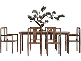 新中式实木长方形餐桌椅组合