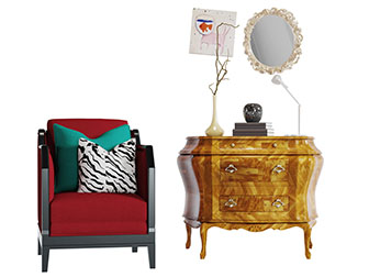 新古典玄关柜边柜单人沙发