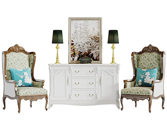 新古典白色玄关柜雕花休闲椅子