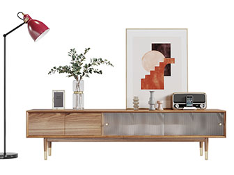 北欧实木装饰玻璃柜门的电视柜