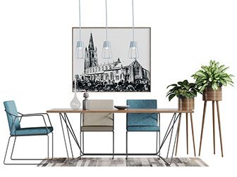 现代金属支架的餐桌椅组合