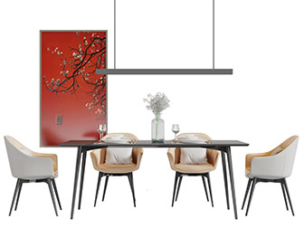 现代黑色餐桌椅组合