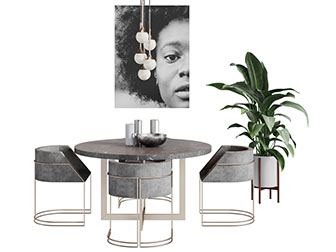 现代轻奢灰色餐桌椅组合