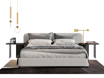 现代布艺床头的双人床床头柜