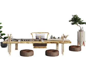 中式实木茶桌坐垫盆景