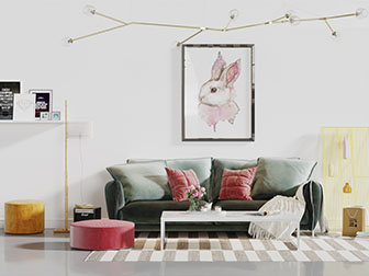 现代轻奢绿色多人沙发坐墩组合