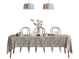 北欧铺上桌布的餐桌椅餐具组合