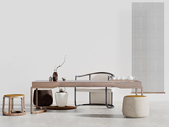 中式实木长方形茶桌椅凳组合