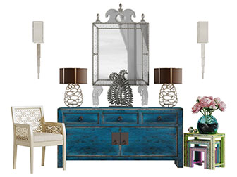 地中海做旧玄关柜边柜休闲椅子